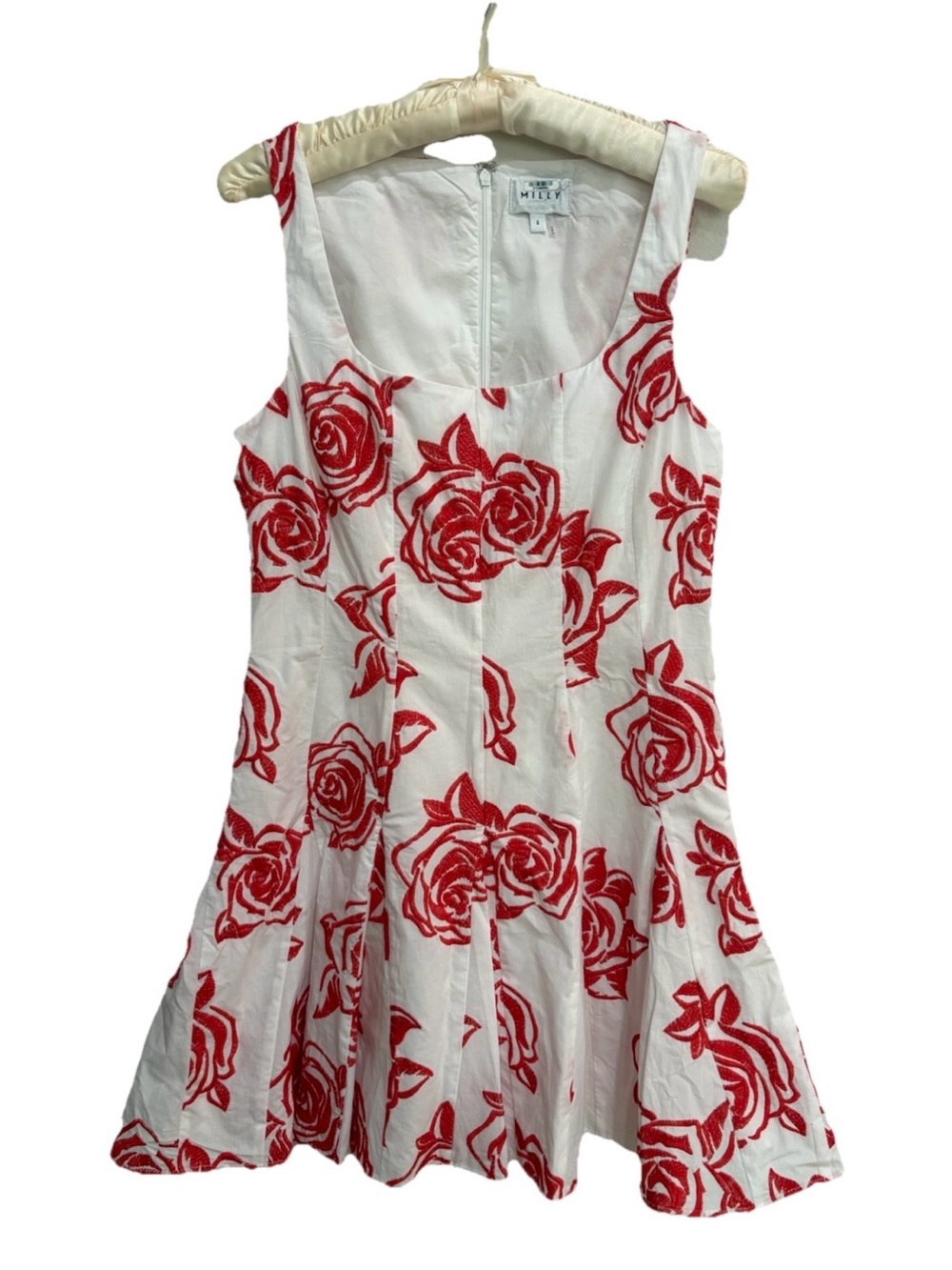 MILLY Ariel Tangerine Rose Embroidered Fit & Flare Mini Dress Size 4 READ